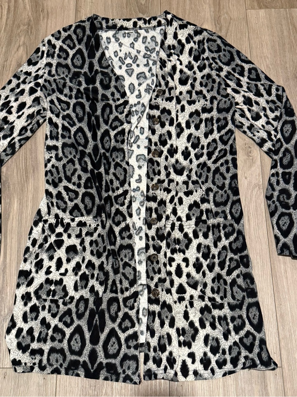 Leopard Print Longline Cardigan - Black & Gray